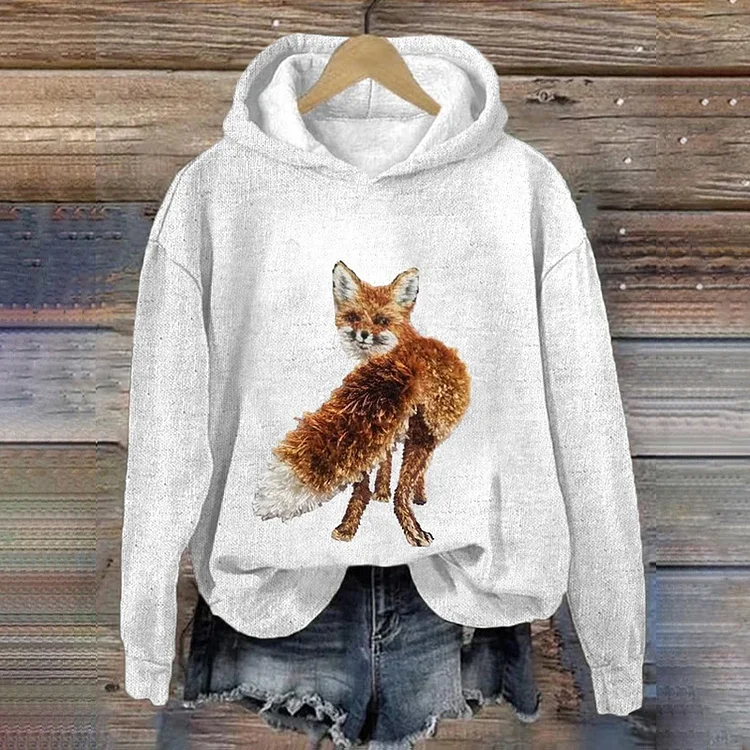 Women's Cute Fox Print Casual Hoodie