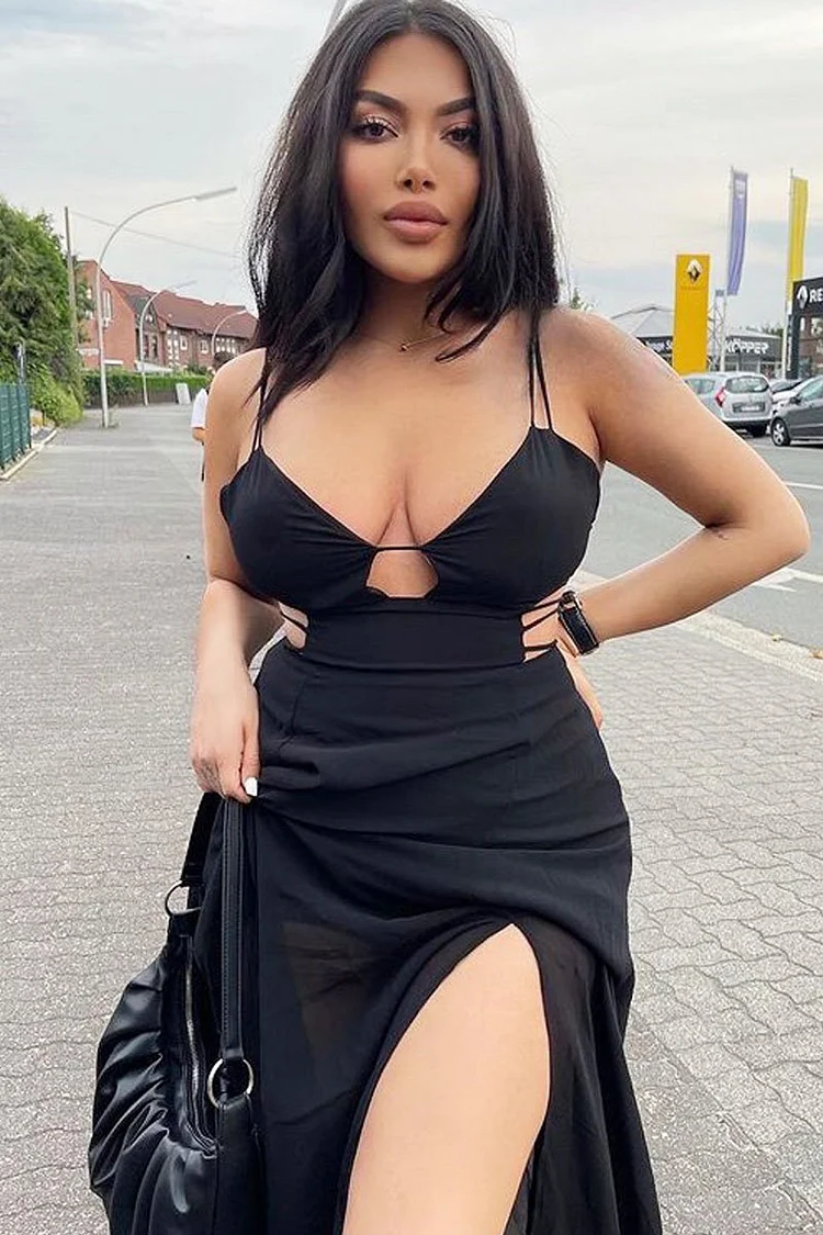 Black Sheer Cut Out Maxi Dress Katch Me