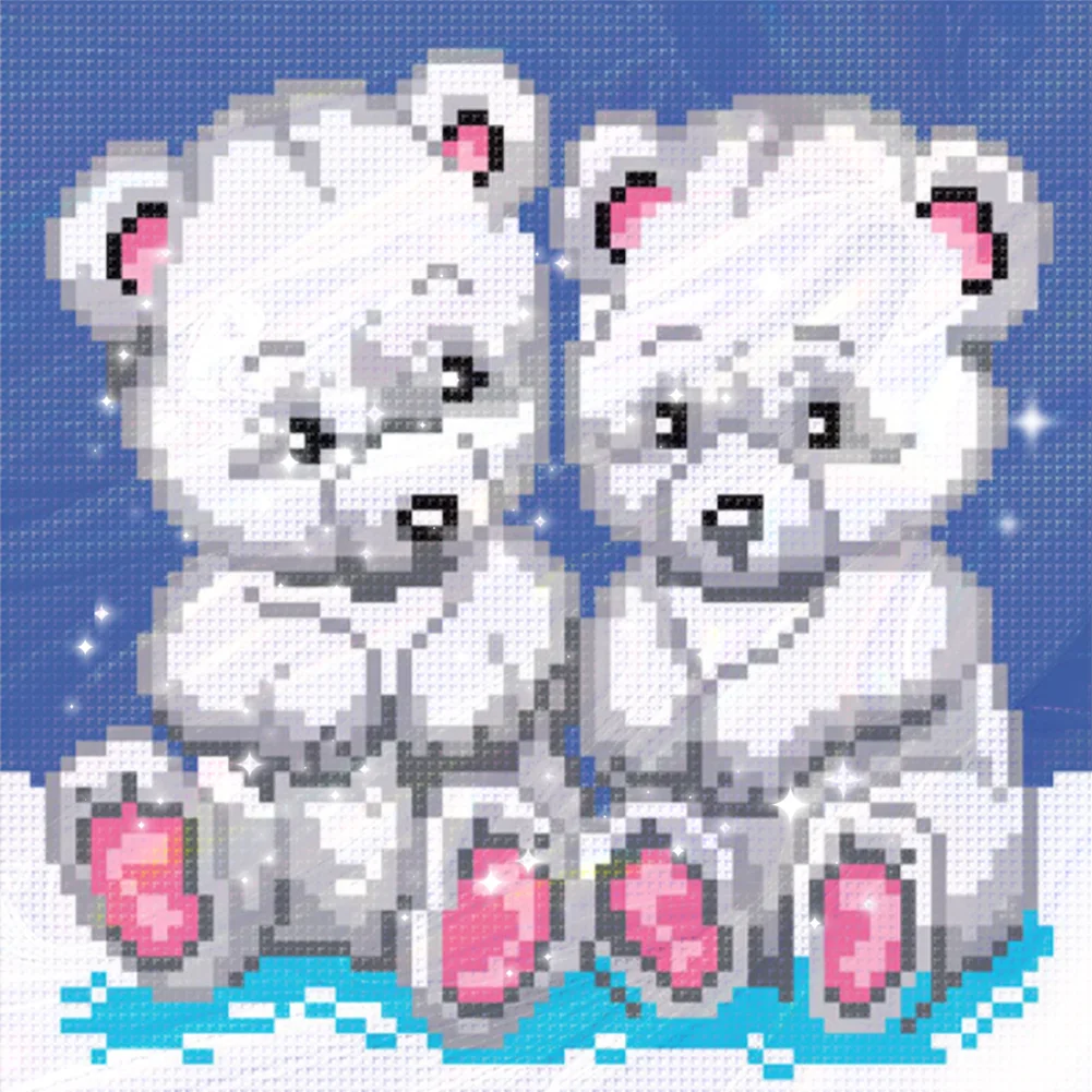 9CT Full Stamped Cross Stitch Bead Embroidery - Bears(Canvas|20*20CM)