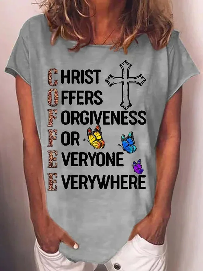 Easter Women's Coffee Letter Butterfly Print Top