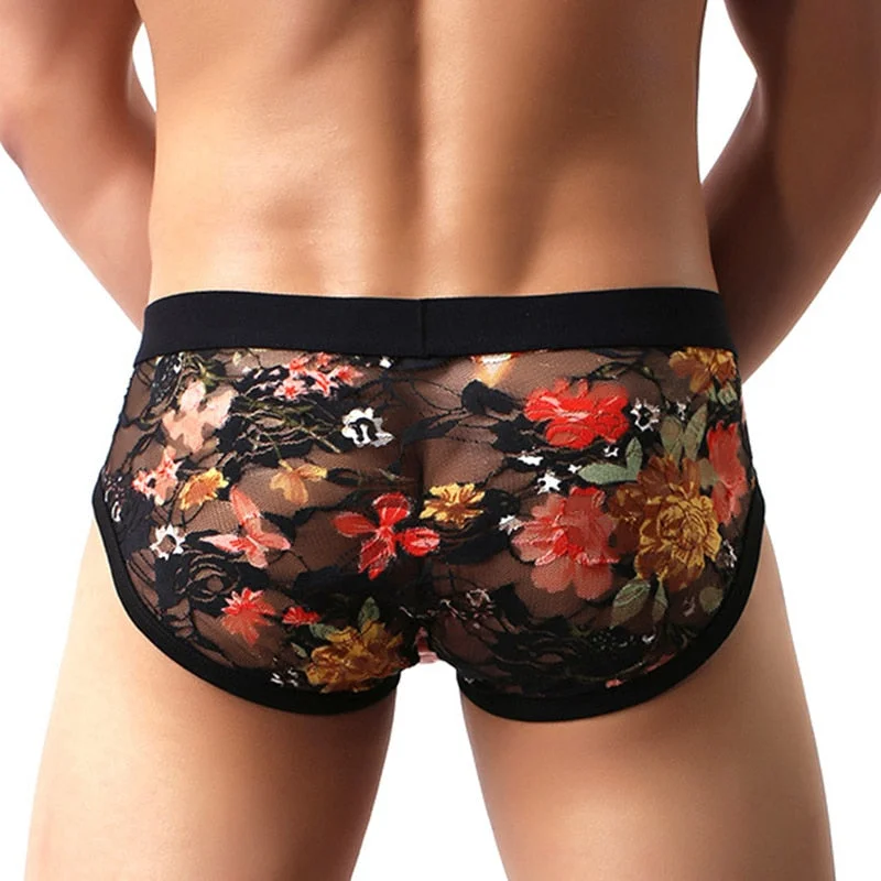 Aonga Men's Briefs  Low Rise Lace Briefs See Through Breathable Underpants Floral Pattern Male Underwear Intimates Underpants