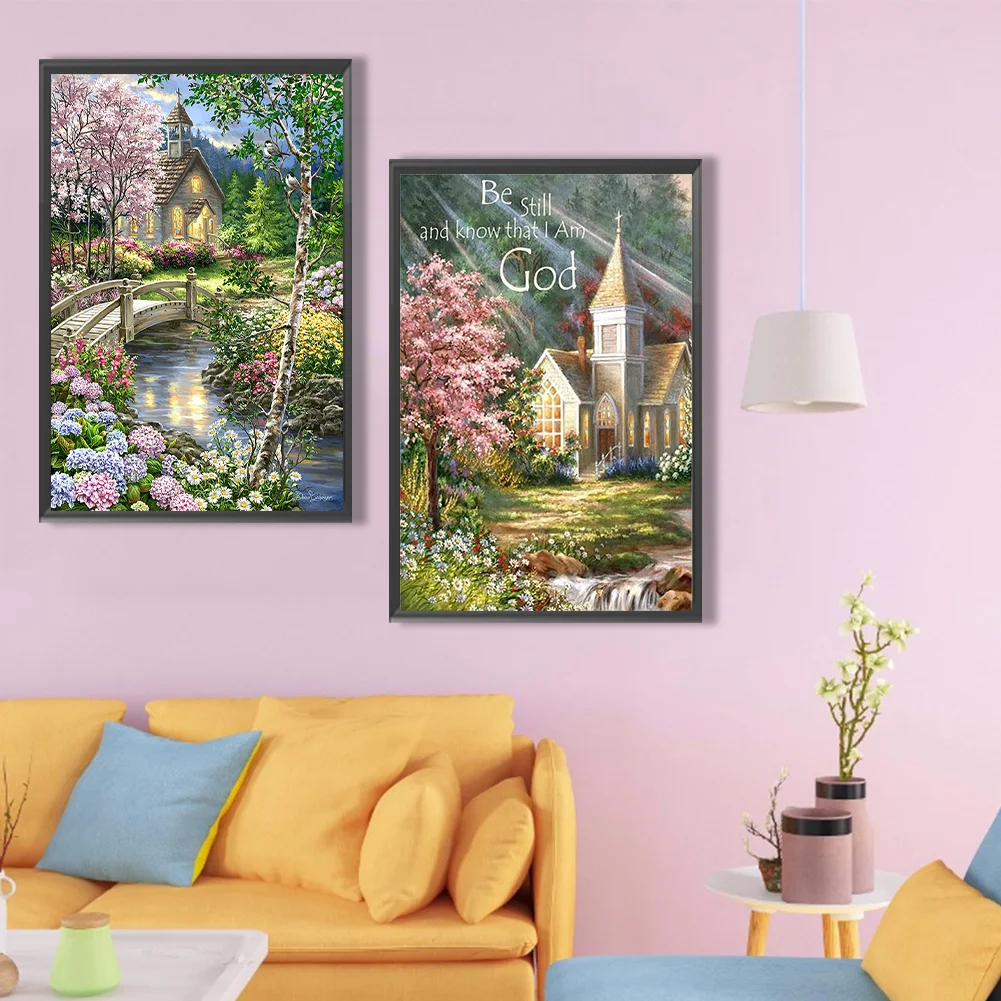 2pcs Diamond Painting - Full Round Drill - Village Castle(Canvas|40*60cm)