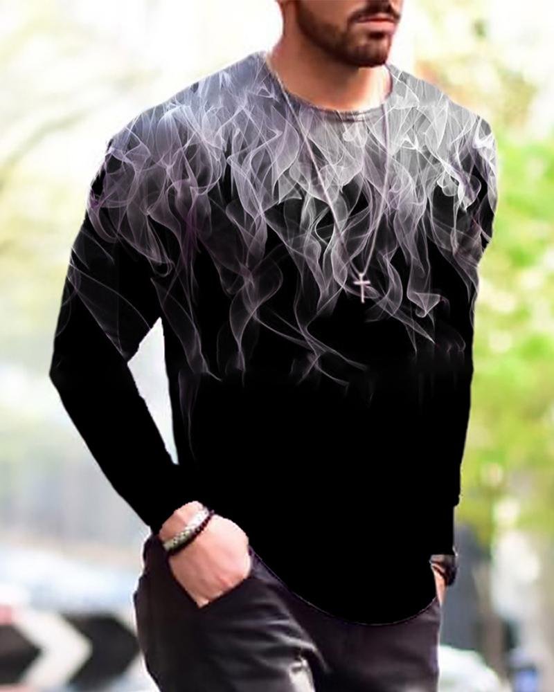 men's flame printing long-sleeved T-shirt
