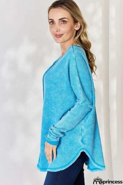 Zenana Oversized Waffle Long Sleeve Top