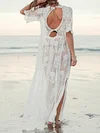 Short Sleeve Split-Side Backless Lace Cover-Up Swimwear