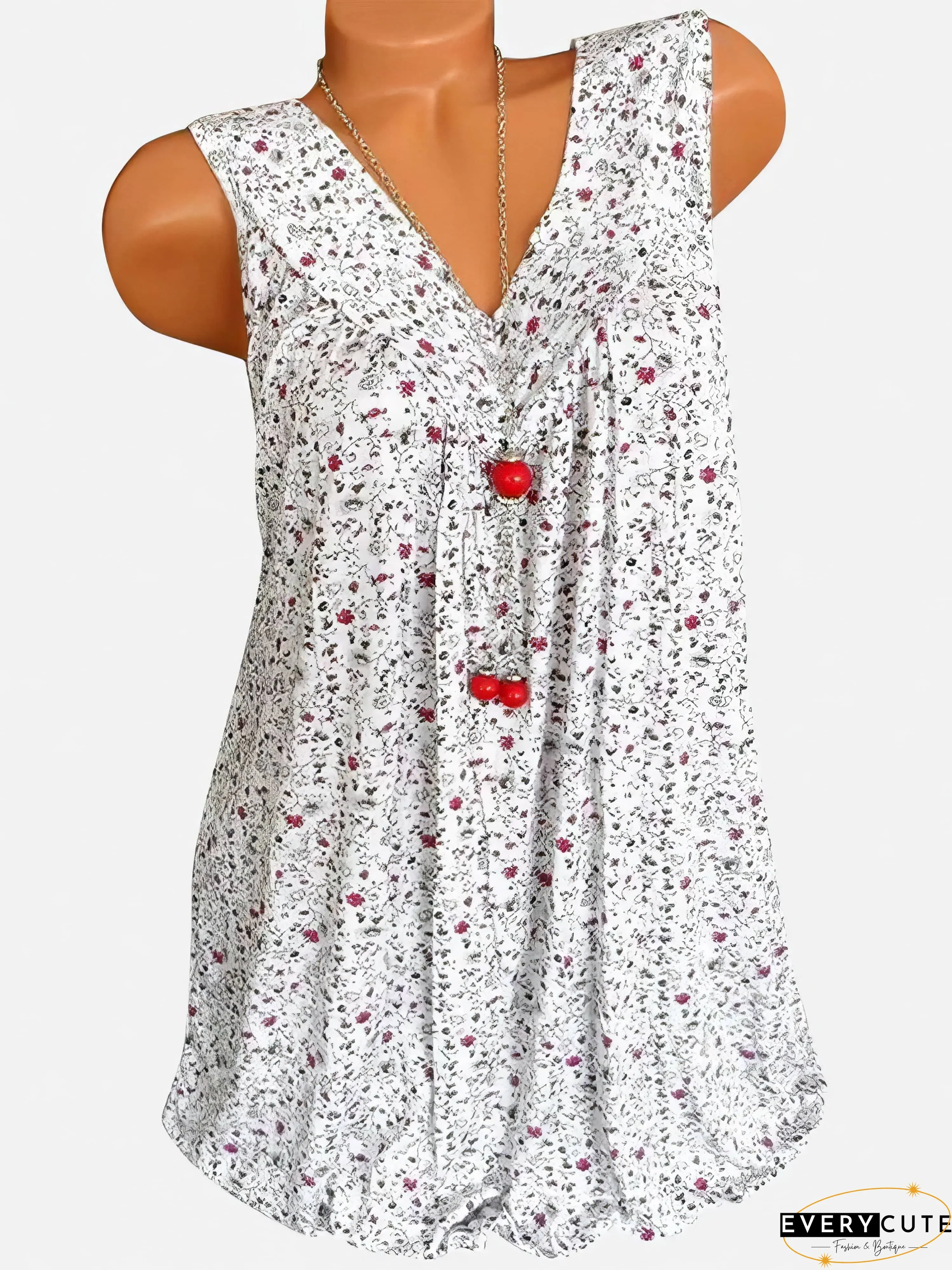 Floral Print V-neck Sleeveless Vest