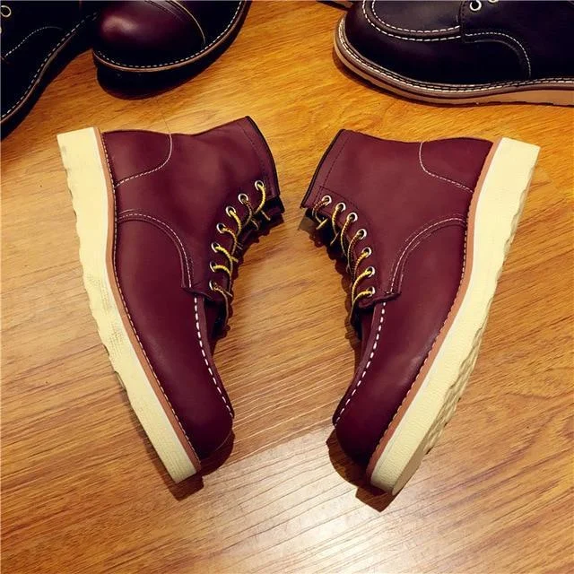 Vintage Men Boots Lace-Up Genuine Leather Boots Wing Men Handmade Work Travel Wedding Ankle Boots Casual Boots | EGEMISS