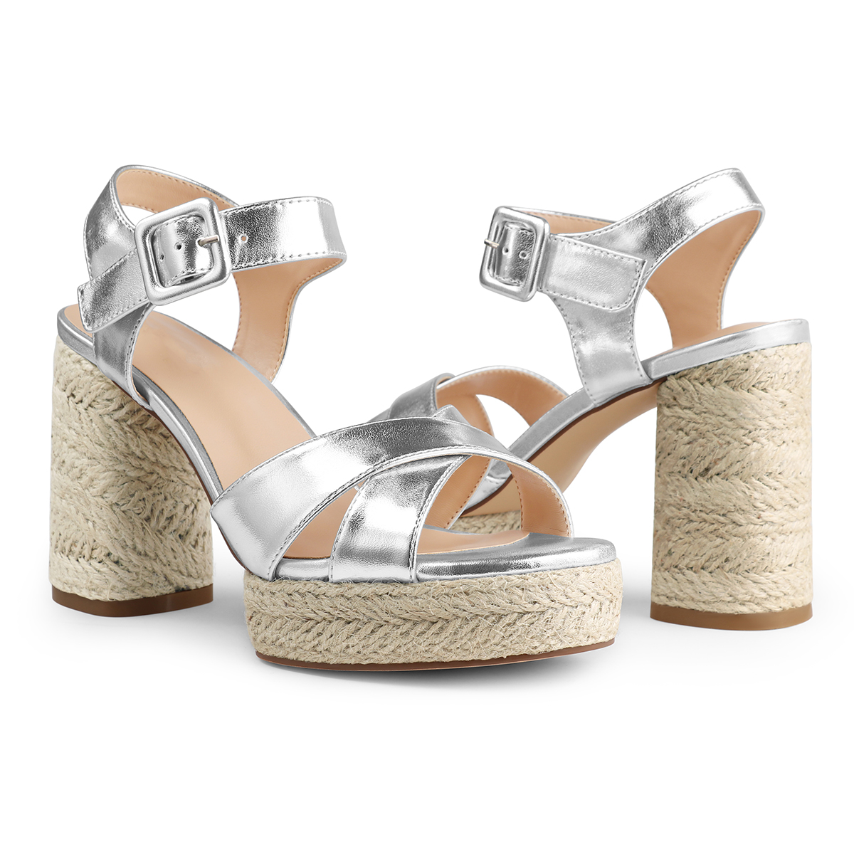 95mm Espadrille Platform High Heels for Women Ankle Strap Chunky Sandals-MERUMOTE