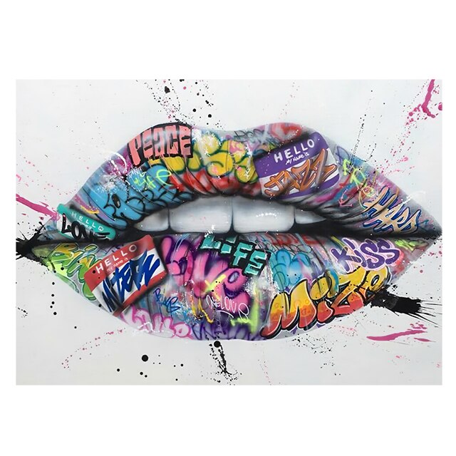 Red And Graffiti Art Inspiration Lips Canvas Wall Art Paintings Sexy Mouth Posters and Prints Pictures for Living Room Decor