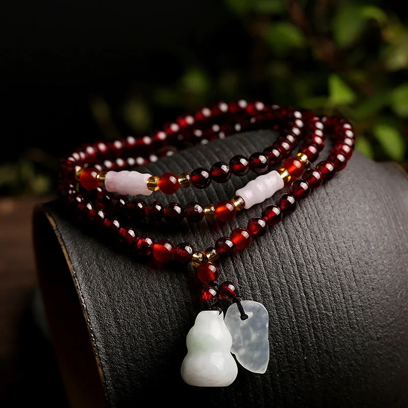 108 Garnet Gourd Leaf Necklace Blessing Protection Mala Bracelet