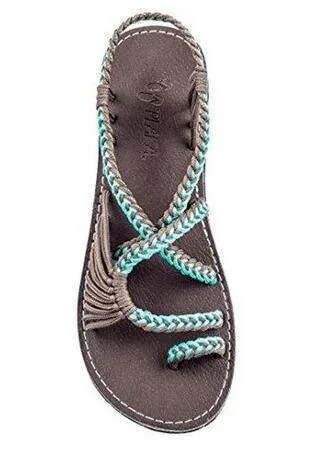 Plus Size Rope Knot Sandals Summer Flip Flops Casual Women's Shoes Flat Rome Sandals Women Comfort Strappy Beach Sandals