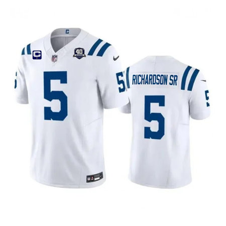 Men's Indianapolis Colts #5 Anthony Richardson Sr. White 2023 F.U.S.E. 40th Anniversary With 1-Star C Patch Vapor Untouchable Limited Stitched Football Jersey