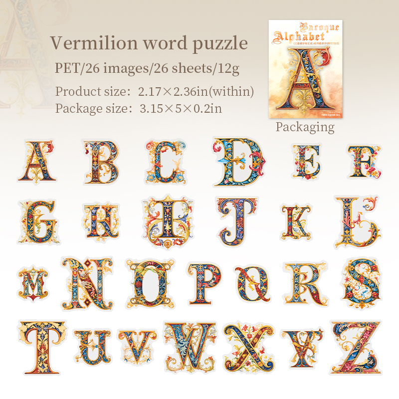 Journalsay Baroque Alphabet Art Series Vintage Letter PET Sticker