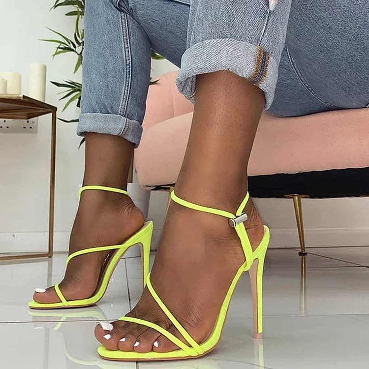 Neon Yellow Stiletto Heels Sandals |FSJ Shoes