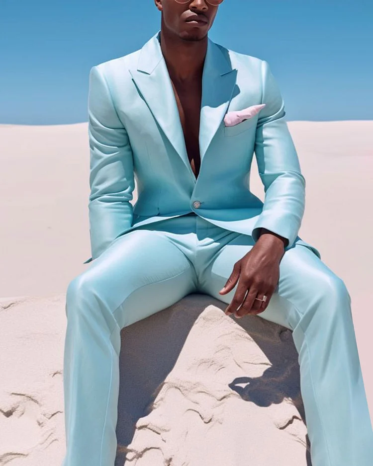 Men’s Stylish Blue Blazer And Pants  Two-Piece Set