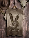 Funny Cute Bunny Smoking Print Casual Short Sleeve T-Shirt