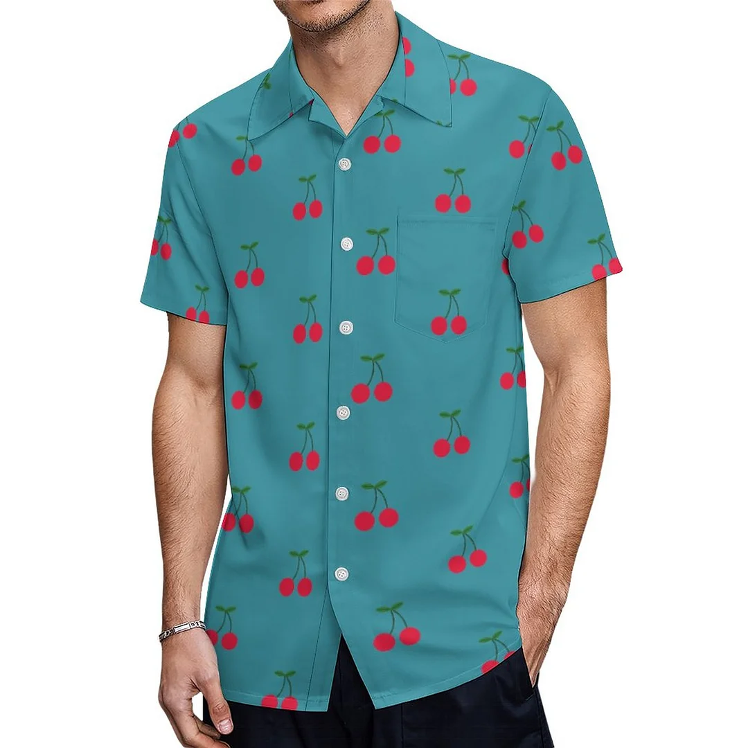 Fun White And Pink Red Cherry Fruit Blossom Hawaiian Shirt Mens Button Down Plus Size Tropical Hawaii Beach Shirts