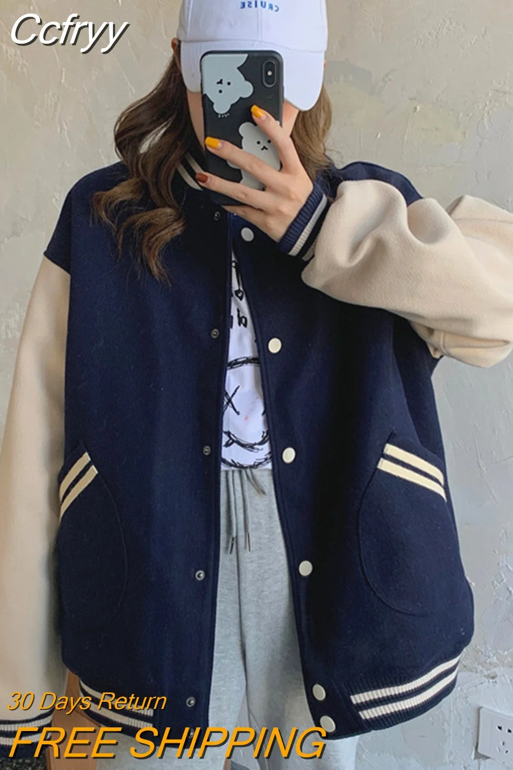 Huibahe Harajuku Fashion Varsity Jacket Women Oversized Bomber Jackets Y2k Streetwear Baseball Coat Vintage College Uniform