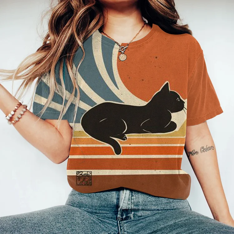 Abstract Creative Stripe Cat Painting Art T-Shirt