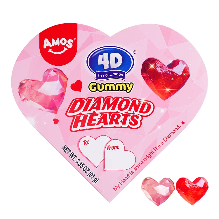 [NEW RELEASE] Amos 4D Gummy Valentine's Day Candy, Sweet & Sour Hearts 3.35oz