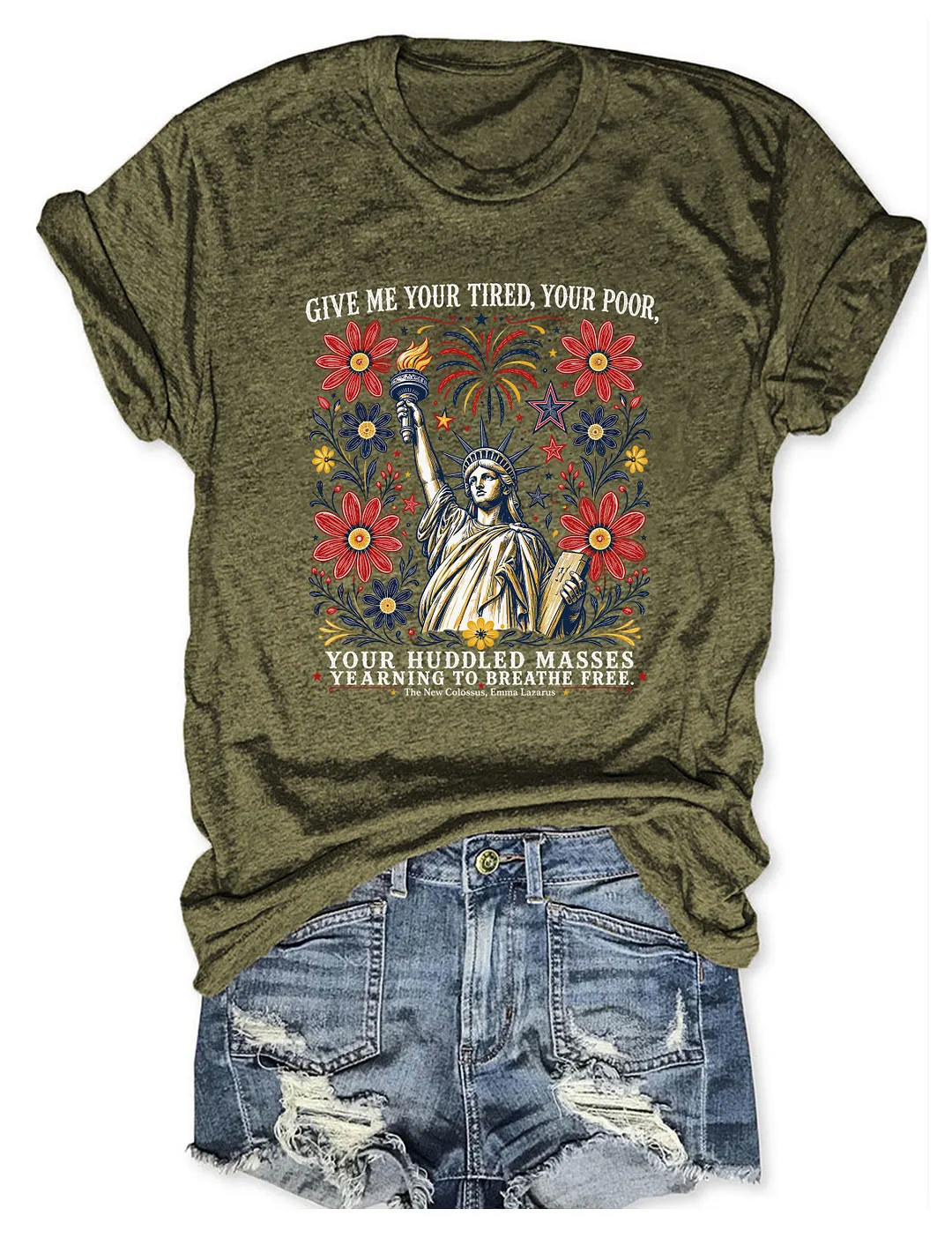 Statue Of Liberty USA Floral T-shirt