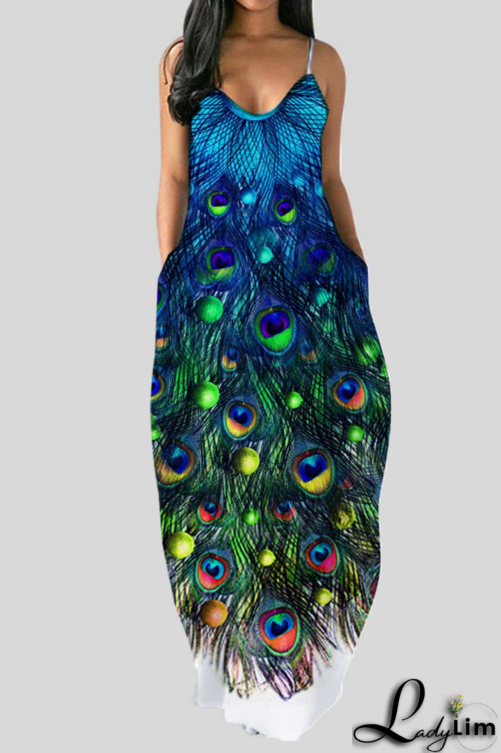 Fuchsia Sexy Print Patchwork Spaghetti Strap Sling Dress Dresses