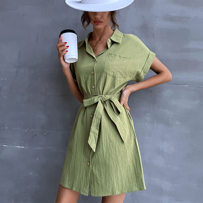 Women's Casual Lapel Bow Shirt Dress