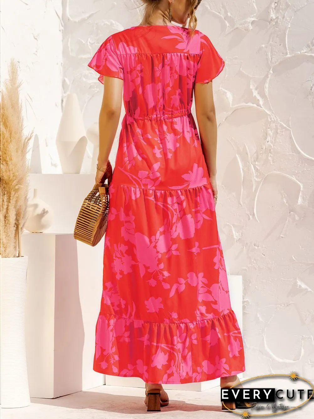 V-neck Floral Print Maxi Dress P16236