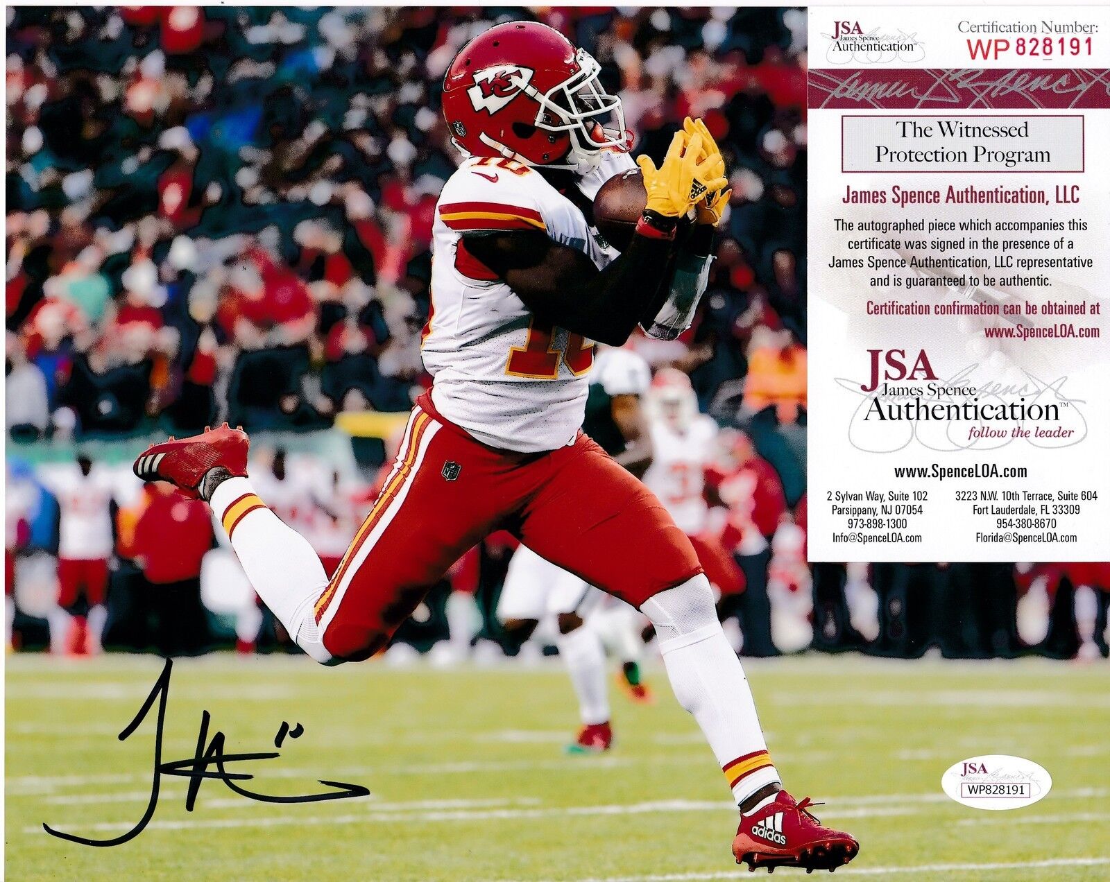 TYREEK HILL KANSAS CITY CHIEFS JSA AUTHENTICATED ACTION SIGNED 8x10