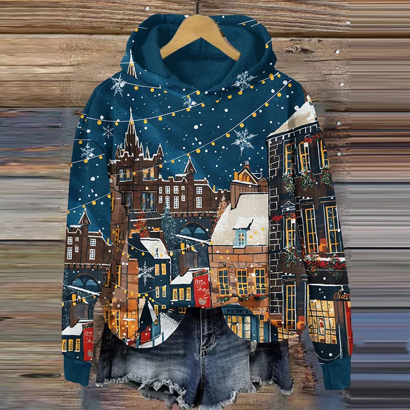 Edinburgh Christmas Art Print Casual Hoodie