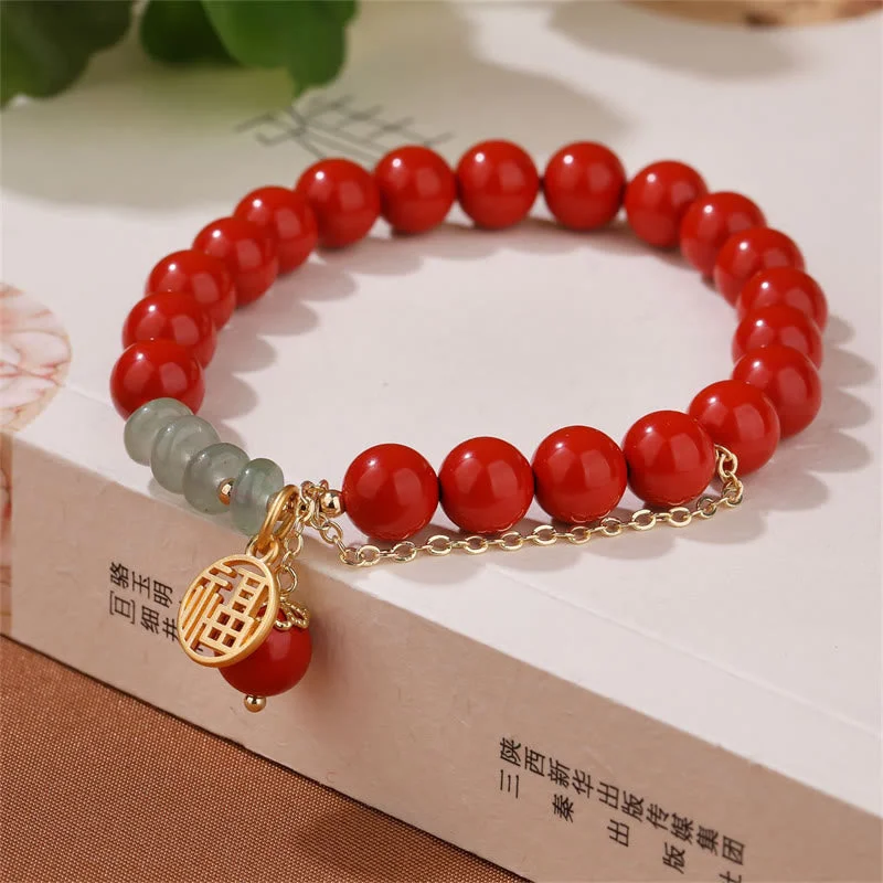 Cinnabar Auspicious Fu Character Jade Calm Bracelet