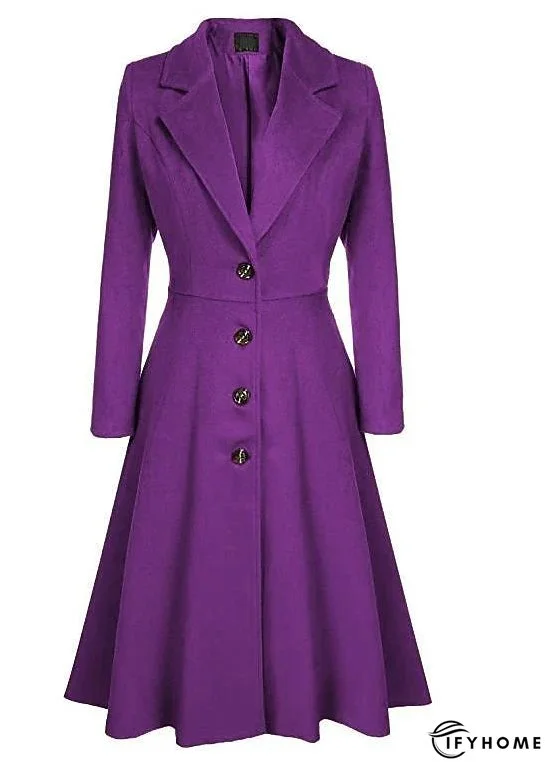 Women's Wool Blend Coat Winter Long Pea Coat Christmas Party Fall Lapel Overcoat Slim Fit Elegant & Luxurious Dress Jacket Long Sleeve Vintage Style White Black Purple Red | IFYHOME