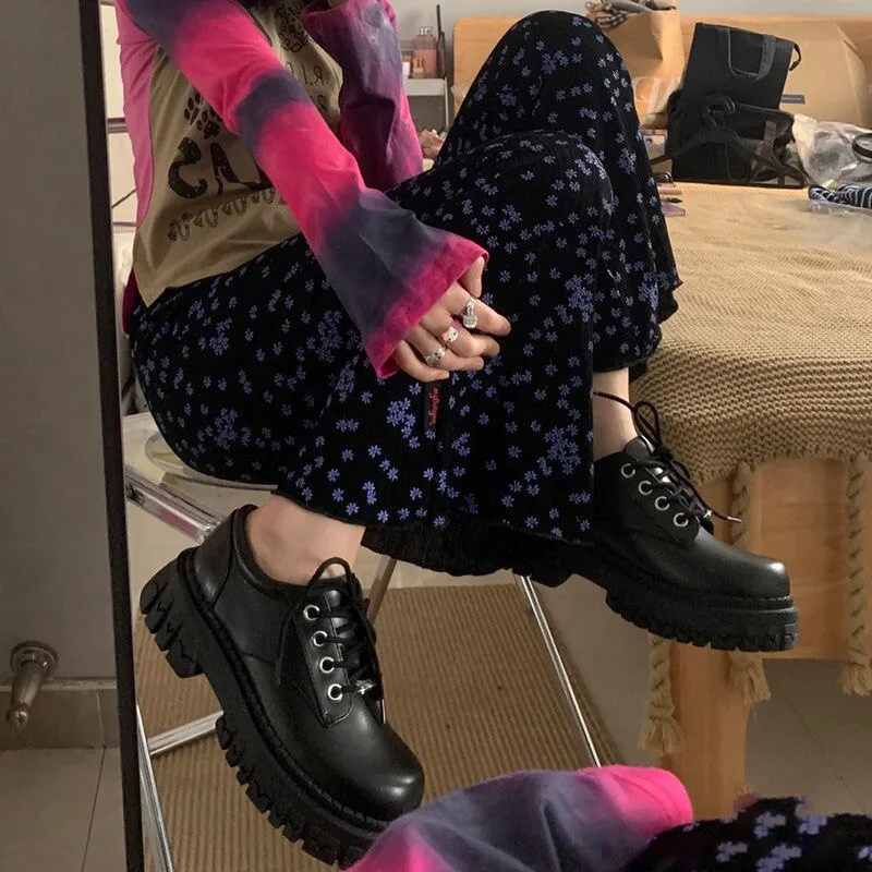 British Platform Lolita Shoes Women Fashion Lace Up 2021 Women Casual Mary Jane Shoes Ladies Leather Shoes Zapatillas Mujer