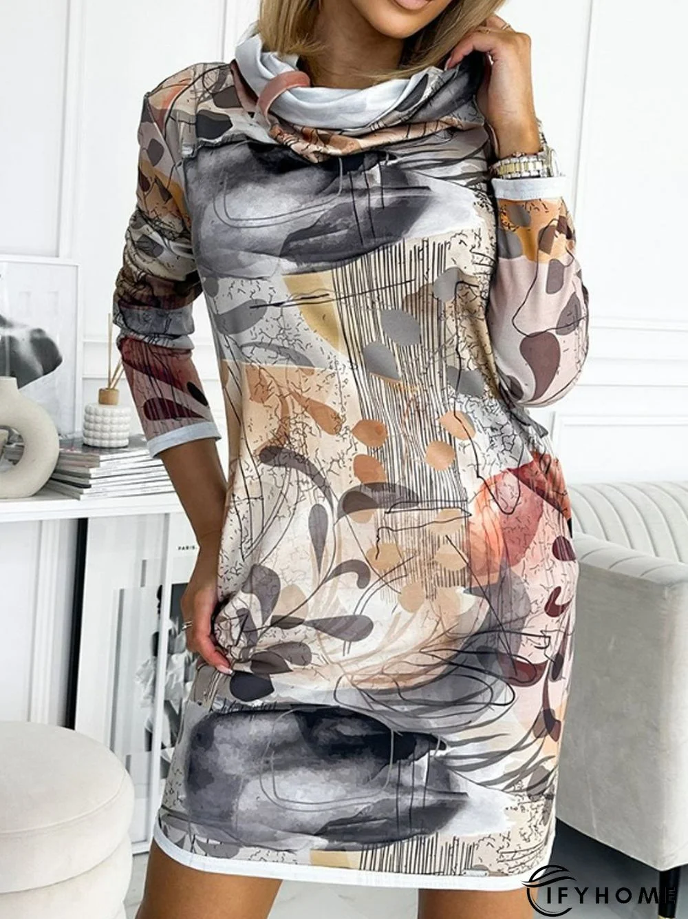 Abstract Printed Casual Long-sleeve Dress | IFYHOME