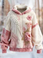 Boho Rose & Wings Women's Flannel Hooded Sweatshirt