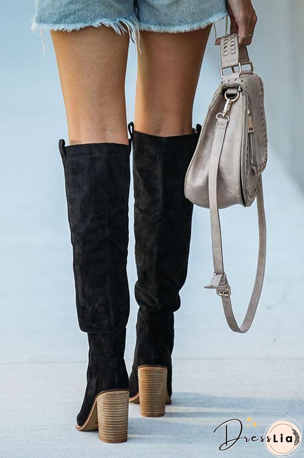 Faux Suede Chunky Heel Tall Boots