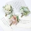 10PCS Wedding Catering Bridal Groom Guests Corsage Boutonniere Wrist Artificial Peony Flower Bouquets