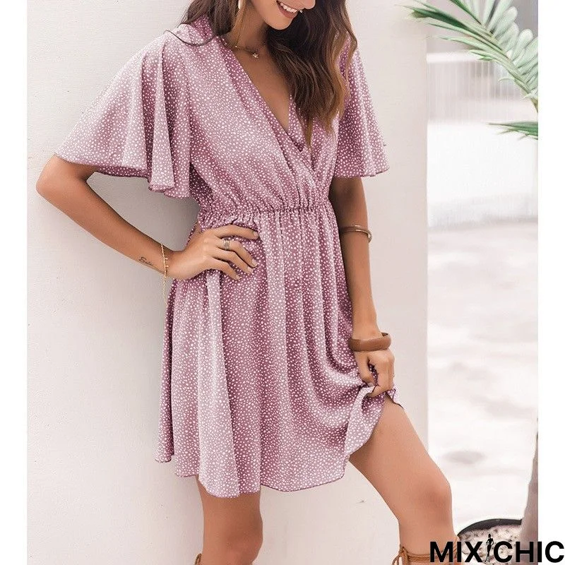 V-Neck Short Sleeve Women's Dress