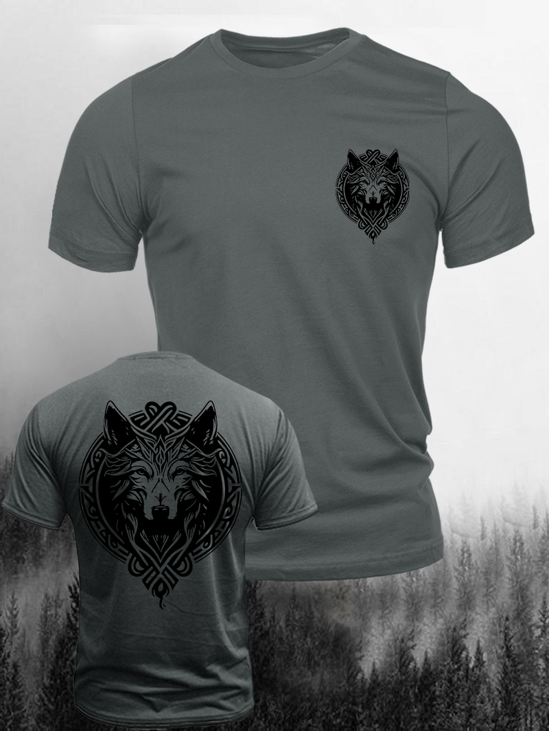 Men's Viking Wolf Head Style Print Casual Short Sleeve T-shirt