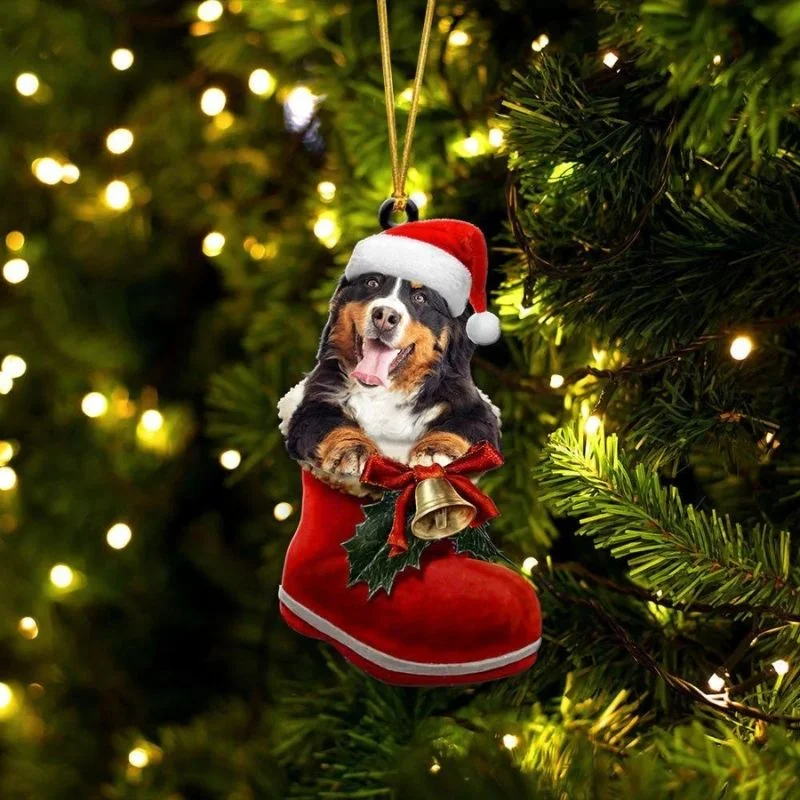 VigorDaily Bernese Mountain In Santa Boot Christmas Hanging Ornament SB074