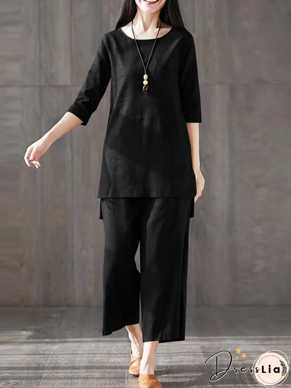 Solid Pocket High-low Slit Straight Leg Two Pieces Suit