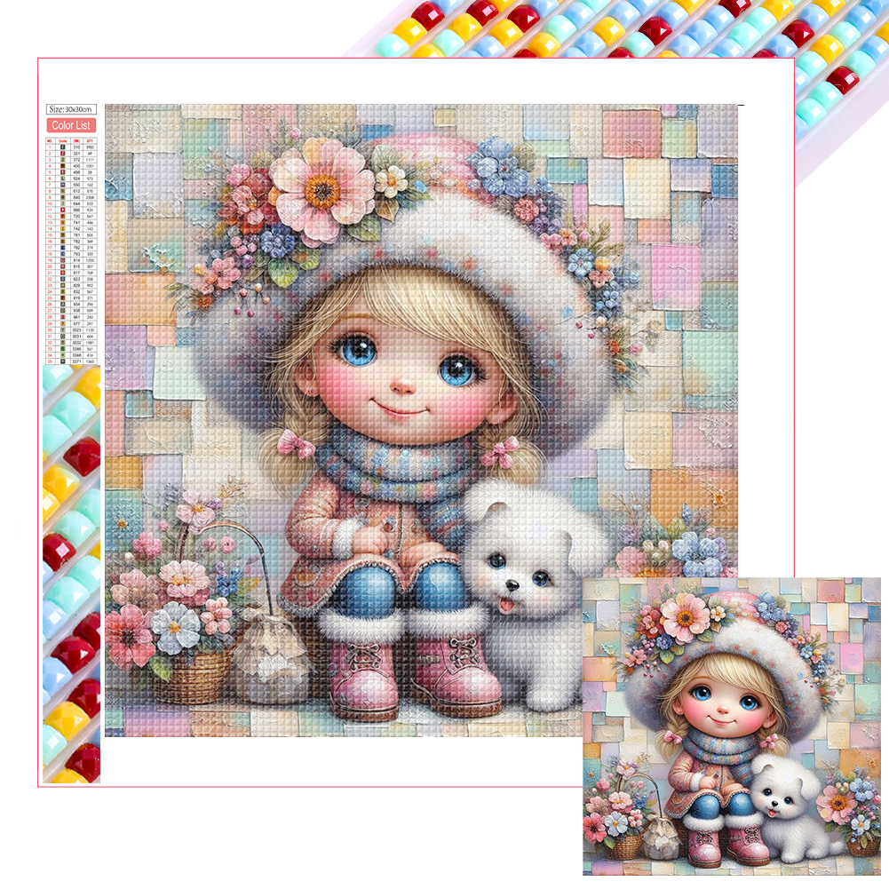 Friendship Between Dog And Little Girl 30*30cm(picture) full square drill diamond painting