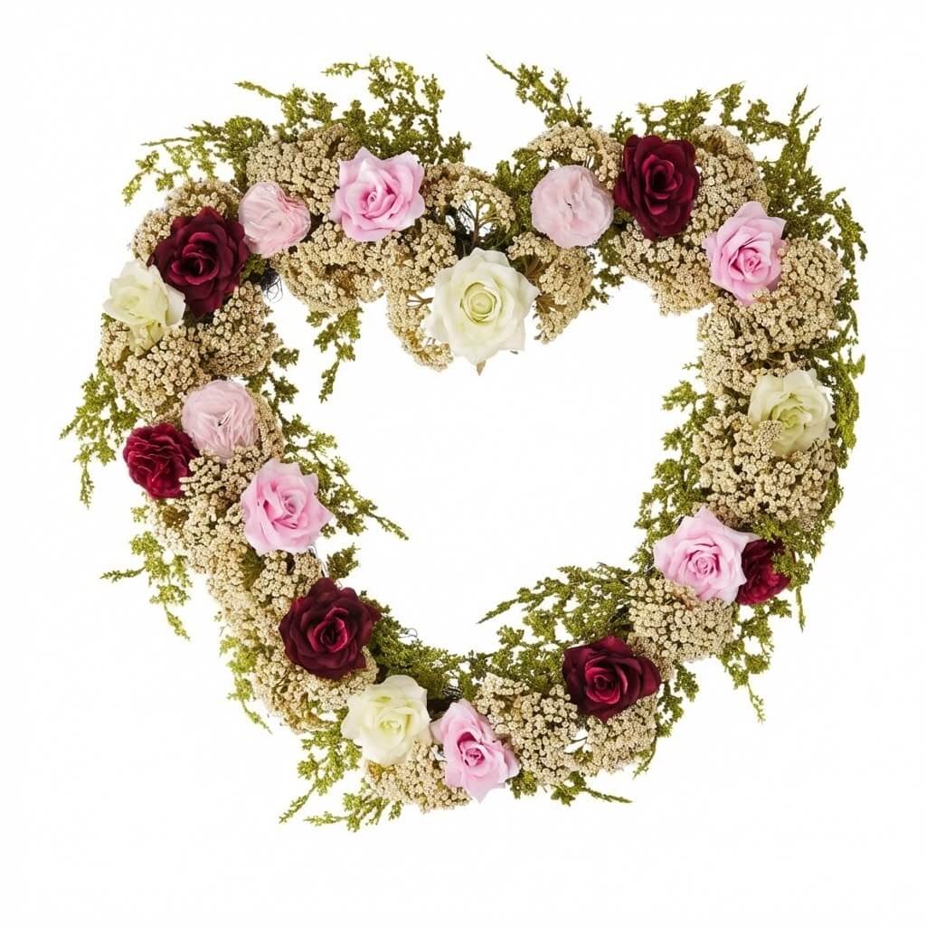 Wedding Artificial Rose & Baby&rsquo;s Breath Heart Wreath