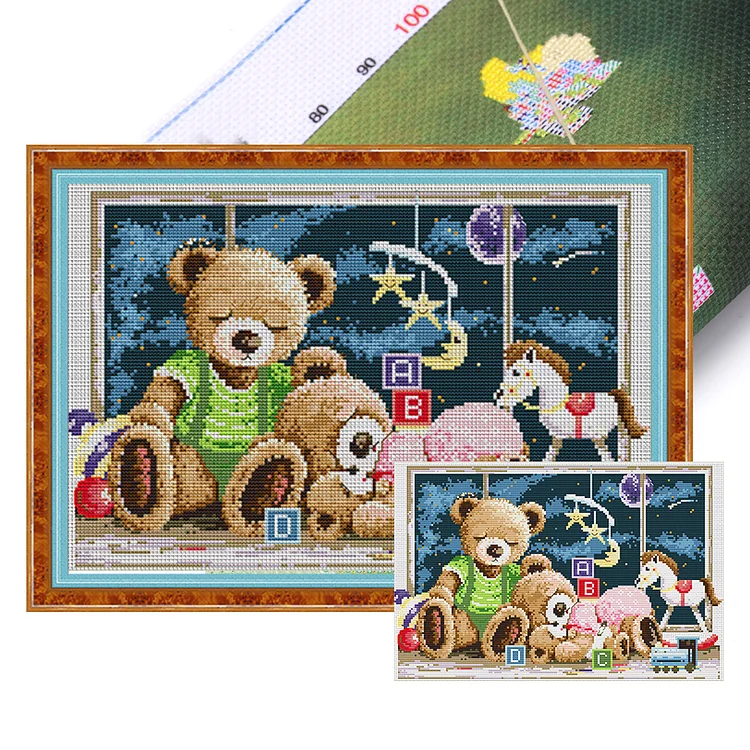 Spring-Goodnight Bear Family (50*35cm) 11CT Stamped Cross Stitch gbfke