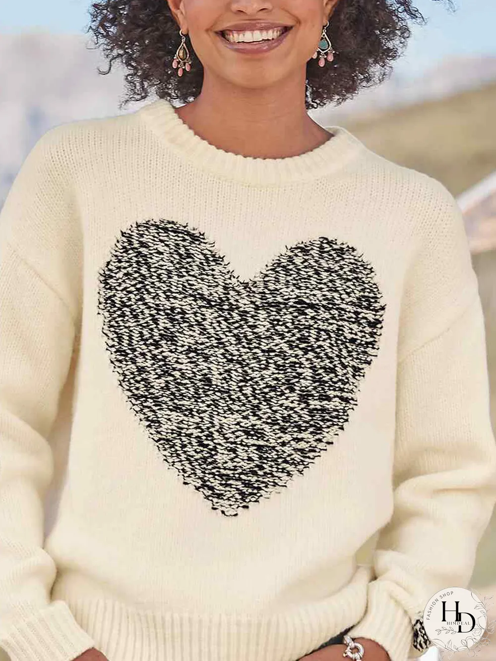 Casual Autumn Heart/Cordate Loose Best Sell Regular H-Line Regular Regular Size Sweater for Women