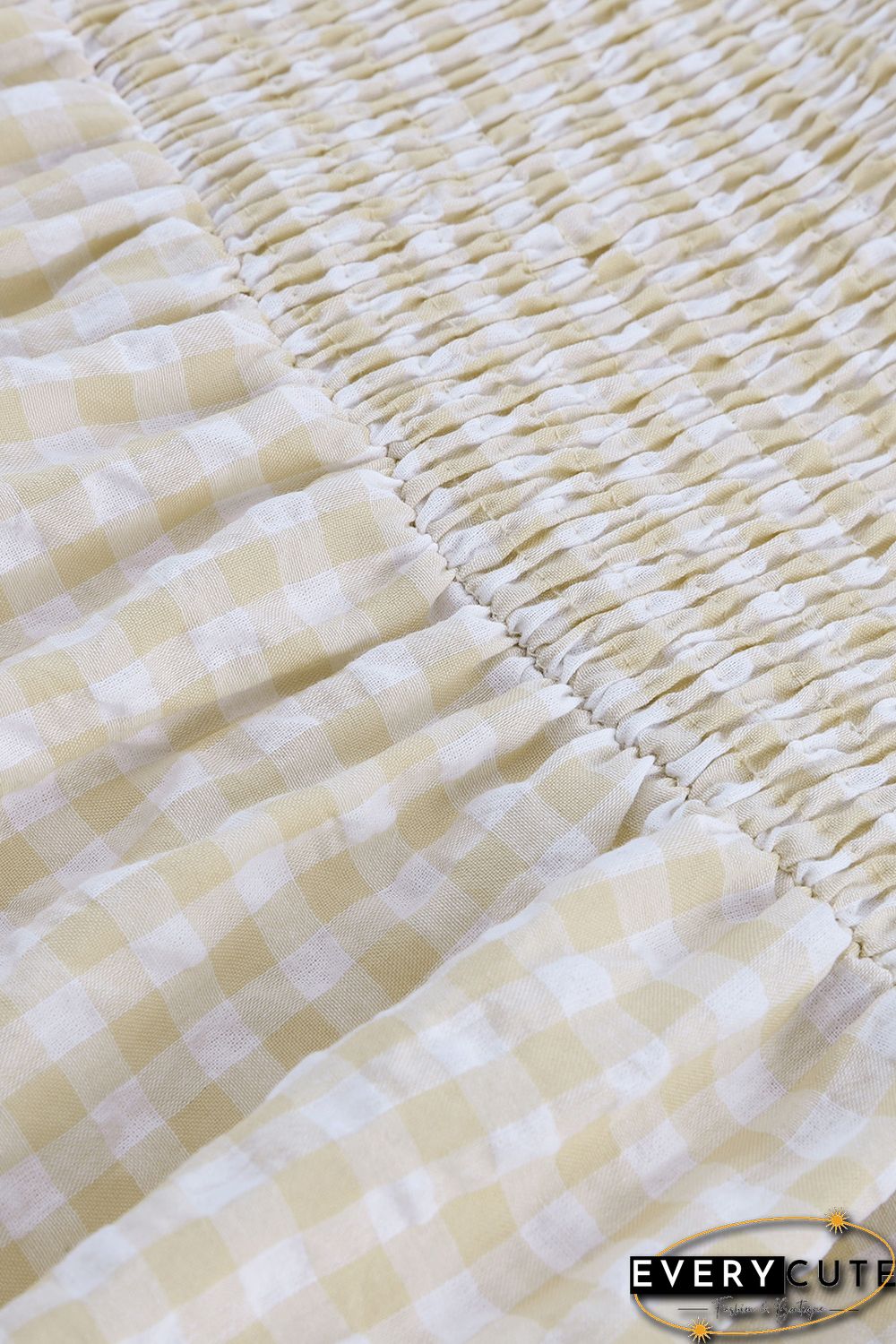 Khaki Plaid Ruffled Sleeve Smocked Maxi Dress