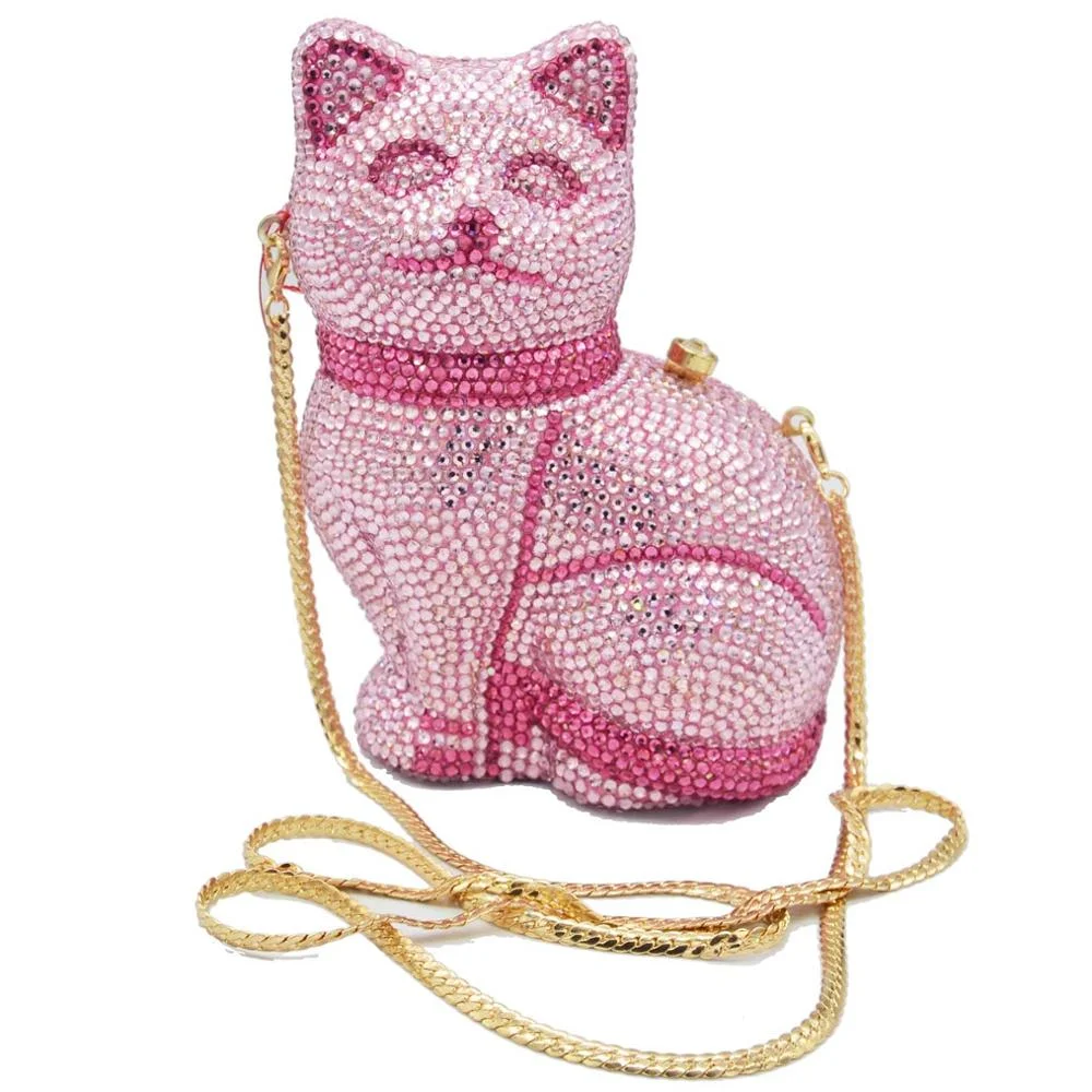 Pink Cat Animal Crystal Evening Bags Customized color Diamond Party Prom Purse Wedding Bridal banquet Handbags p10