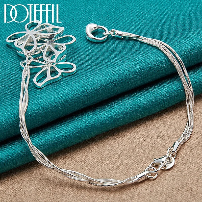 925 Sterling Silver Snake Chain Three Butterfly Pendan Bracelet For Woman Jewelry