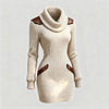 Women's Vintage Cream High Neck Knitted Dress With Leather Accents by Inlyline