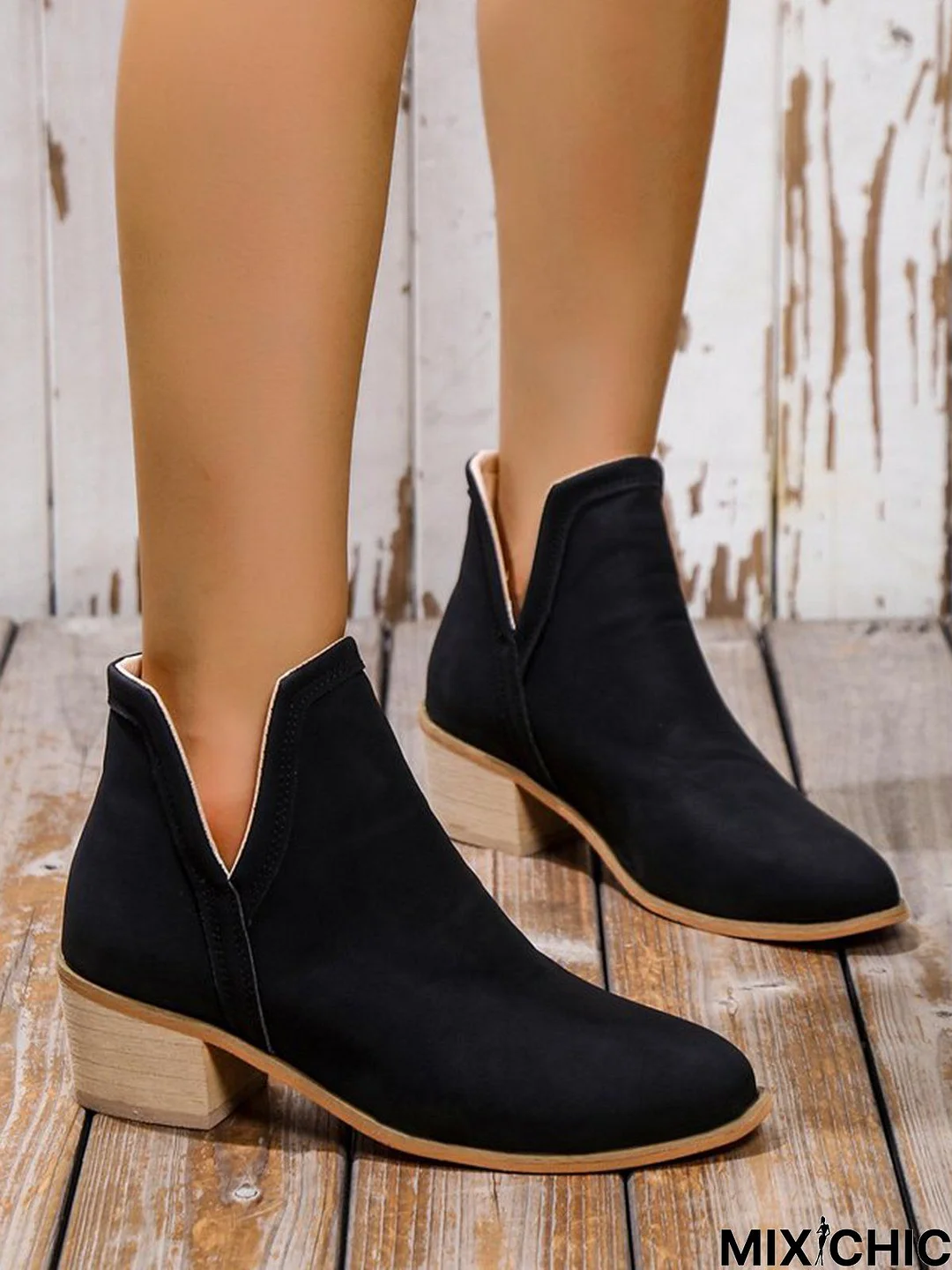 Casual Vintage Patchwork Chunky Heel Pointed Toe Chelsea Booties